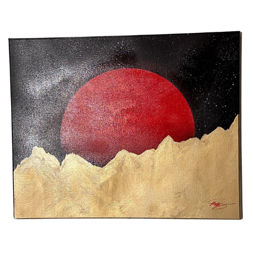 Crimson Eclipse Over Golden Peaks